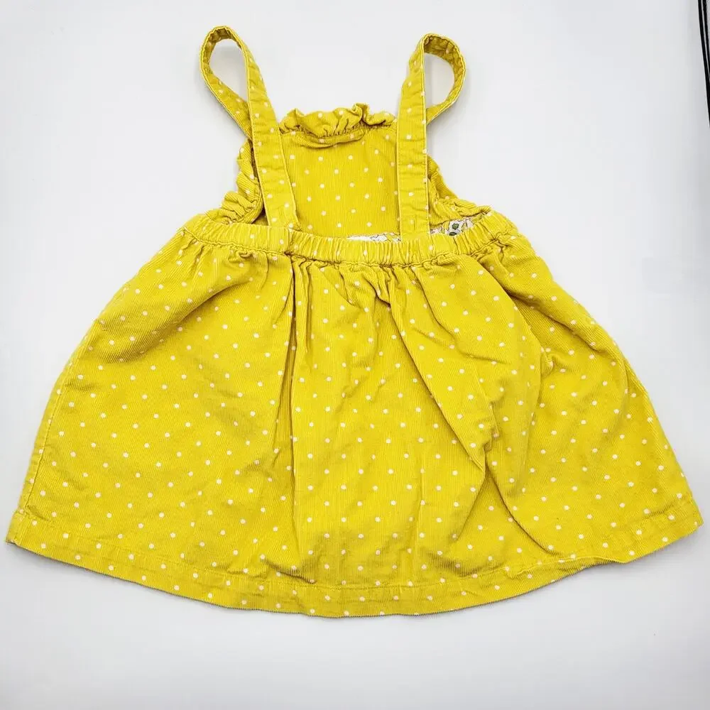 Baby Boden Yellow Polka Dot Corduroy Bunny Applique Pinafore Dress Sz 12-18 mnth - Picture 3 of 7